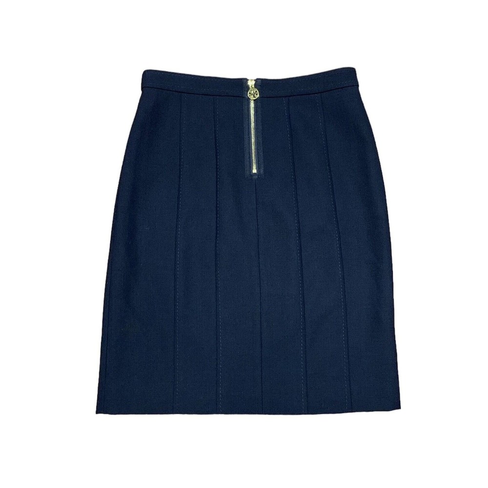 Tory Burch Skirt Pencil Dark Navy Blue Size 4‎ Logo Zipper Pull